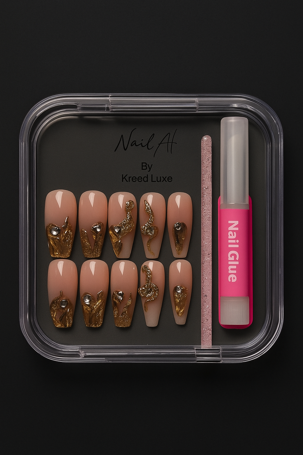 Smoky Quartz Square Press-On Nails – Chic Neutral Luxury Nail Set.