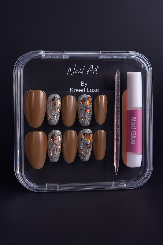 Brown Sugar Almond Press-On Nails – Warm Neutral Luxury Nail Set | Reusable Gel Finish