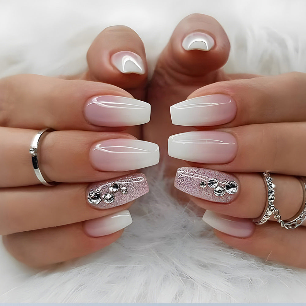 Autumn & Winter Rhinestone French Tip Press-On Nails – Seasonal Luxury Nail Set | Reusable