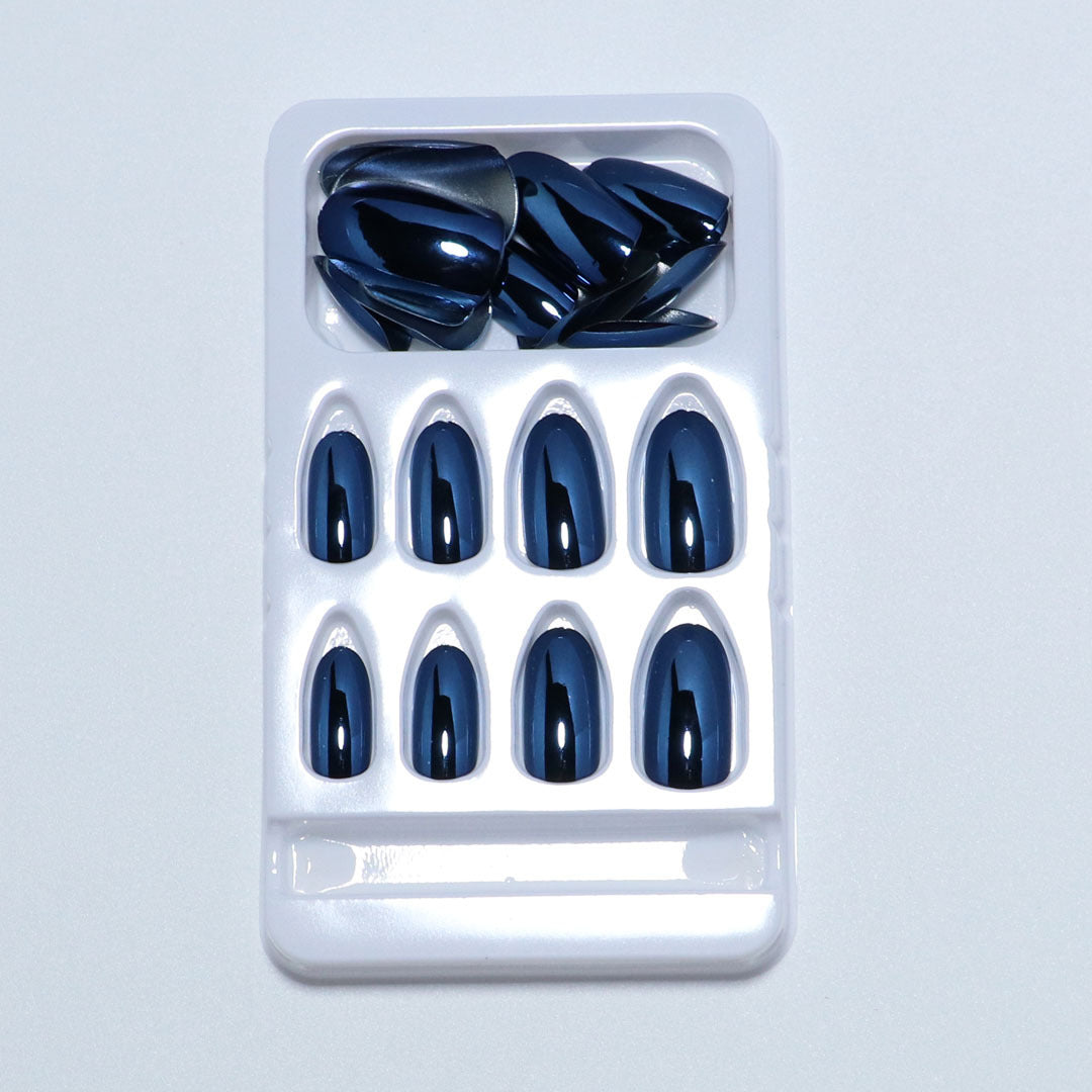 Electroplating Blue Press-On Nails – Metallic Mirror Chrome Nail Set | Reusable Luxury Finish