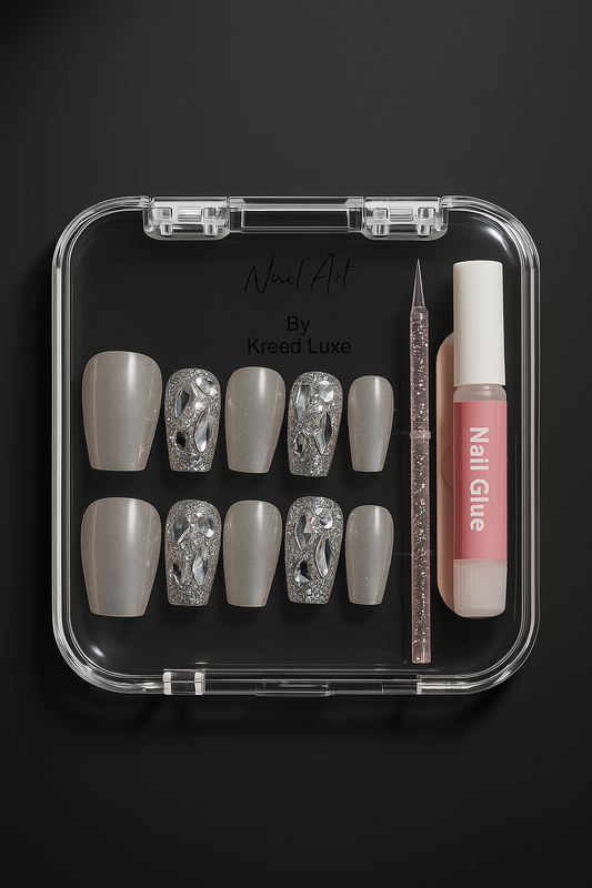 Silver Crystal Square Press-On Nails – Luxury Nail Set | Reusable Gel-Look Finish