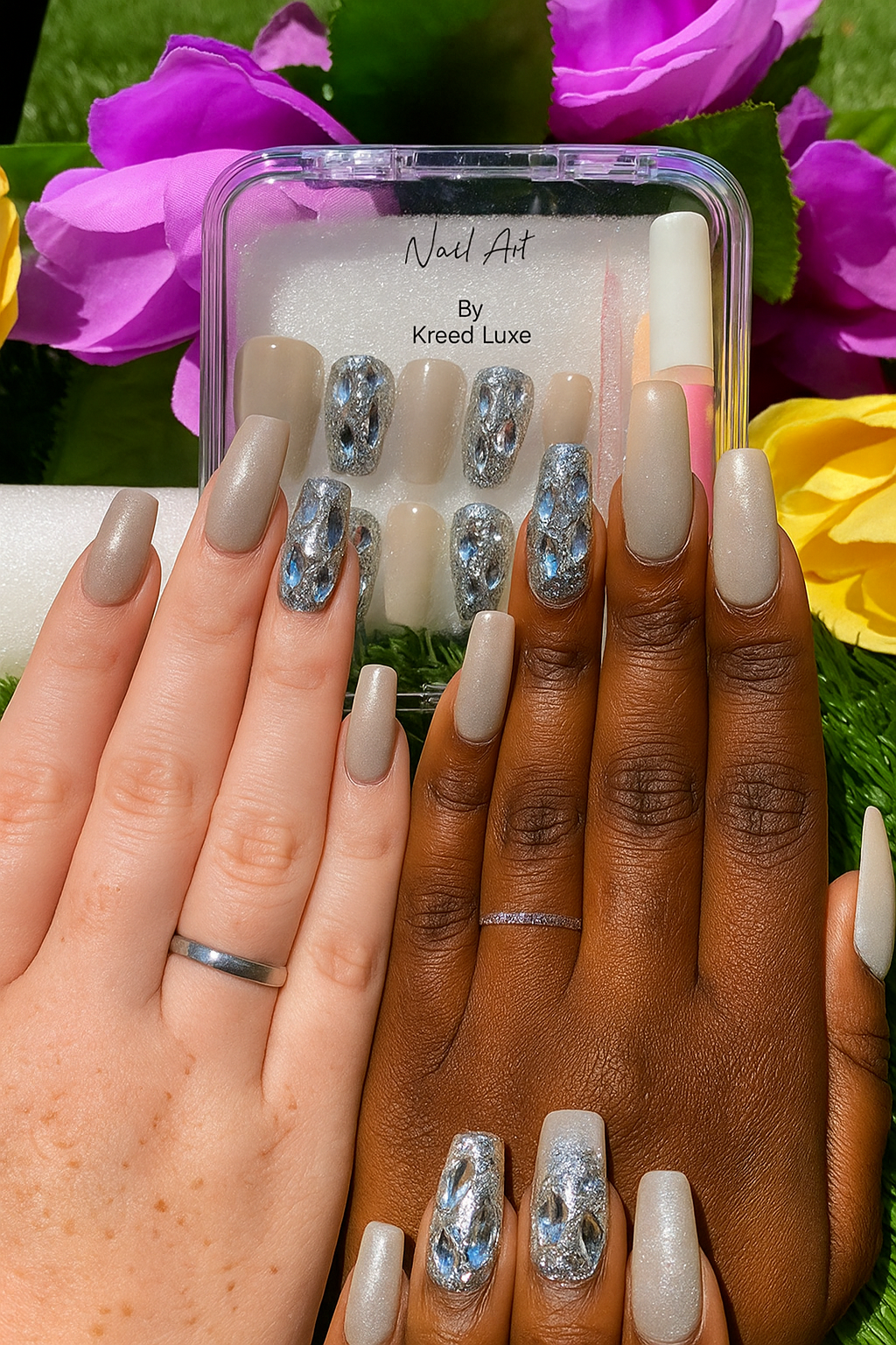 Silver Crystal Square Press-On Nails – Luxury Nail Set | Reusable Gel-Look Finish