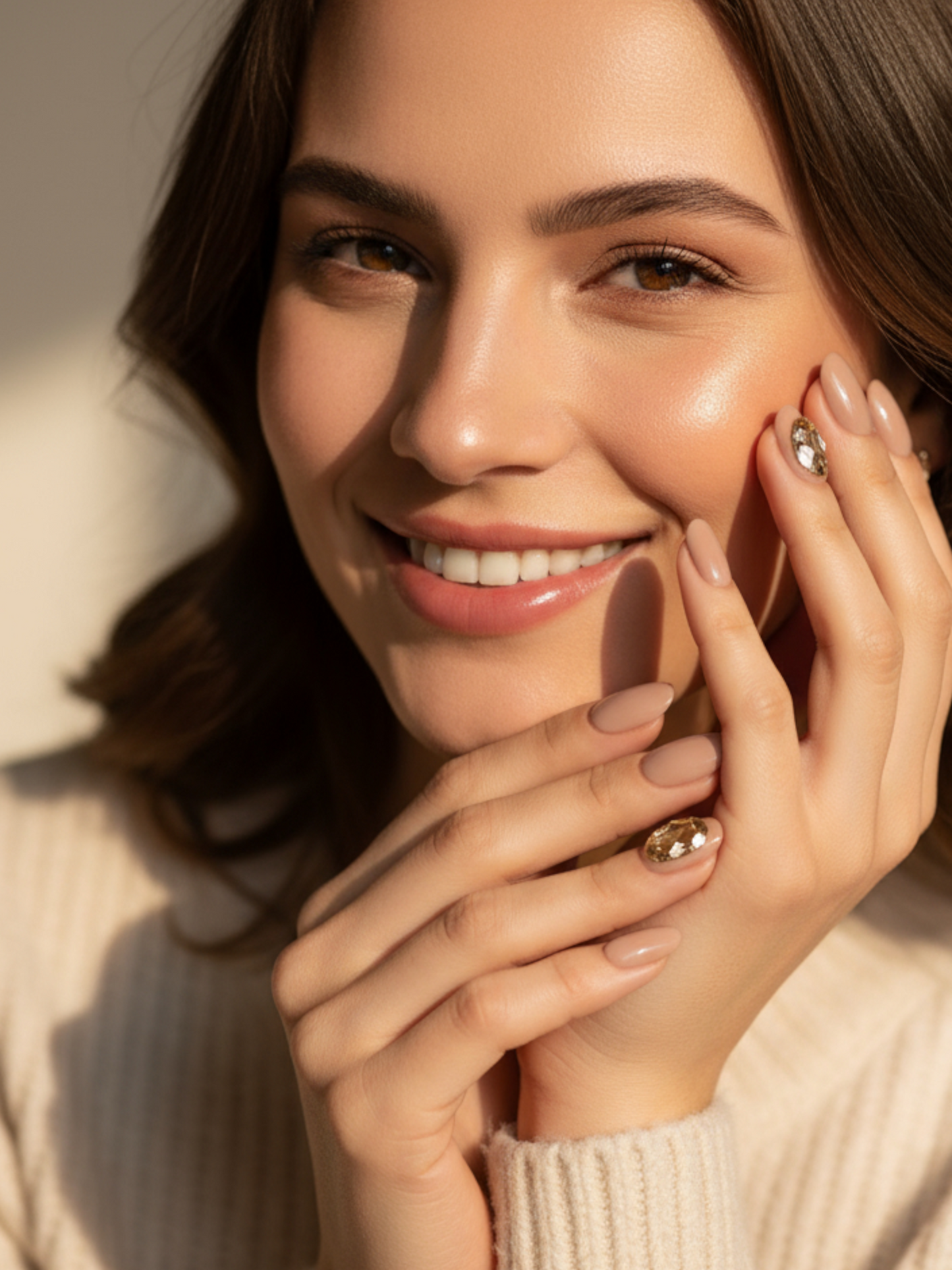 Nude Almond Crystal Press-On Nails – Elegant Luxury Nail Set | Reusable Gel Finish