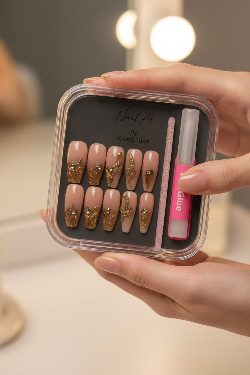 Smoky Quartz Square Press-On Nails – Chic Neutral Luxury Nail Set.