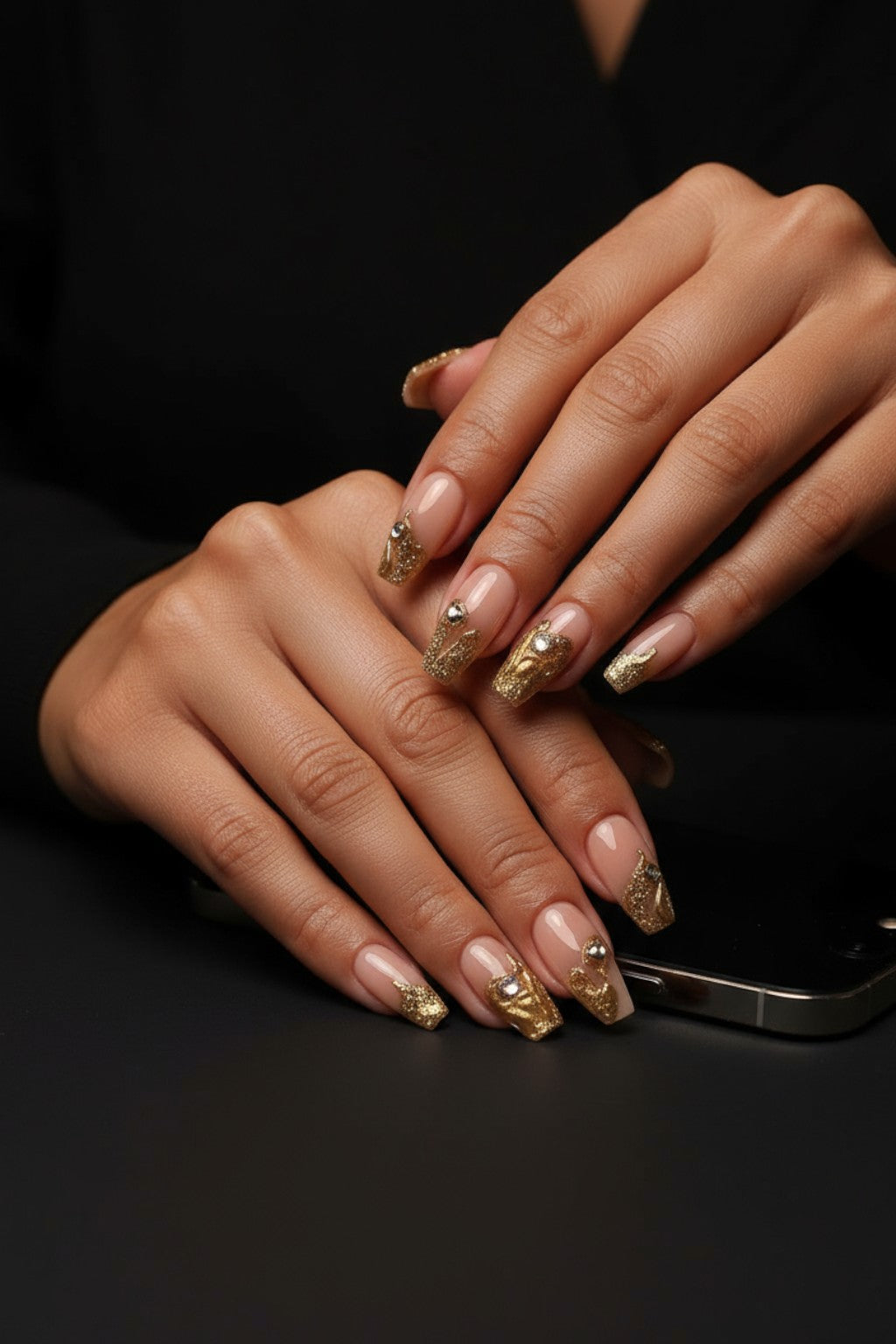 Smoky Quartz Square Press-On Nails – Chic Neutral Luxury Nail Set.
