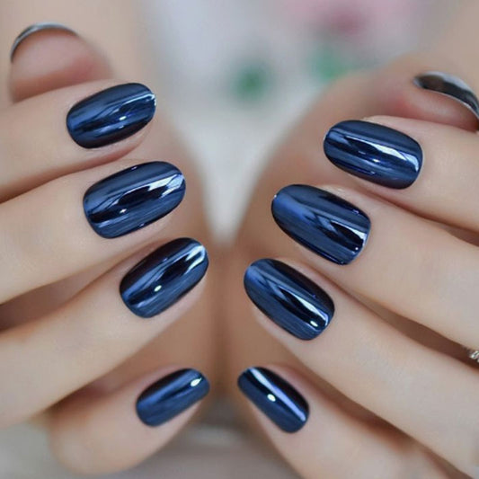 Electroplating Blue Press-On Nails – Metallic Mirror Chrome Nail Set | Reusable Luxury Finish