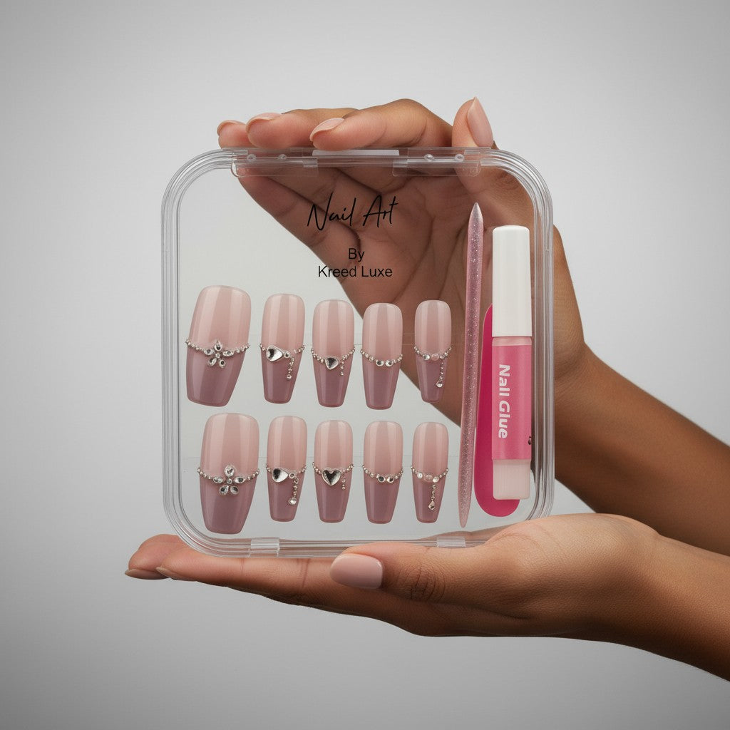 Purple Crystal Press-On Acrylic Nails – Luxury Nail Set | Reusable Gel-Look Finish